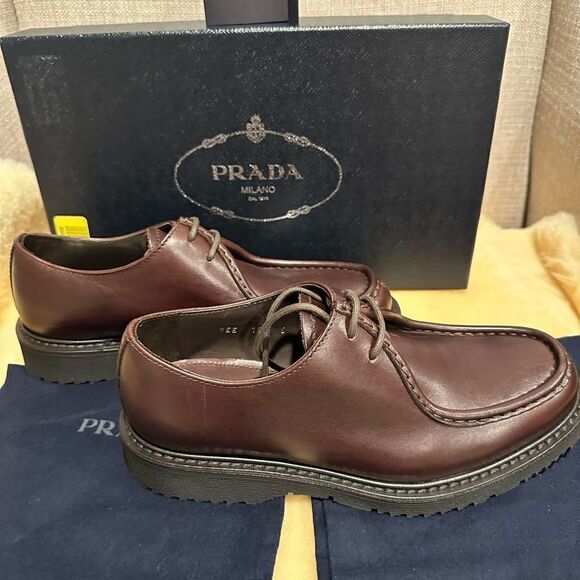 Prada brushed leather lace-up shoes, loafers size 7,5, EU 40.5-41 - Picture 8 of 13